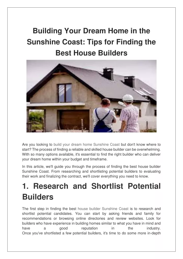 building your dream home in the sunshine coast