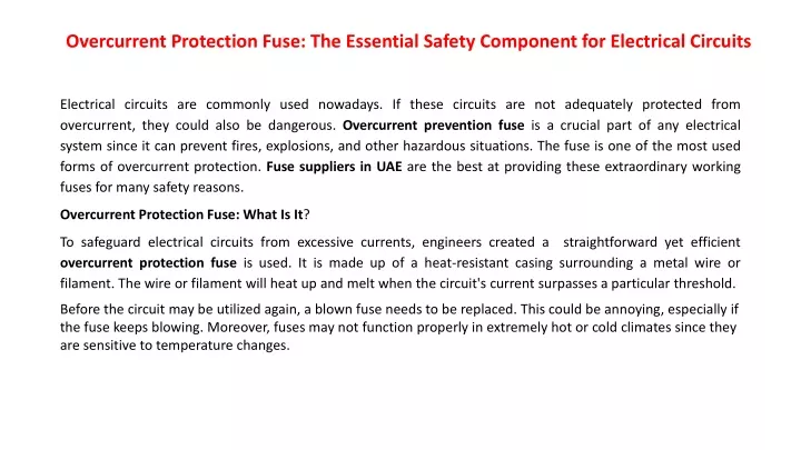 overcurrent protection fuse the essential safety