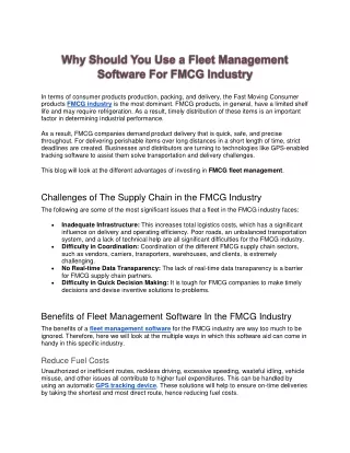 Fleet Management Software is Essential for the FMCG Industry
