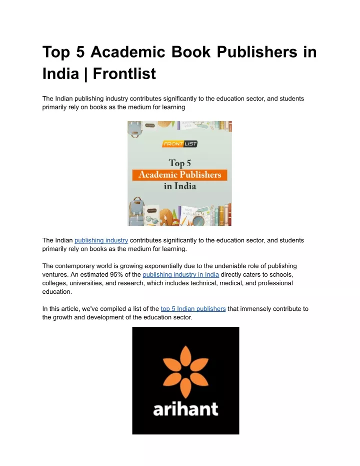 top 5 academic book publishers in india frontlist