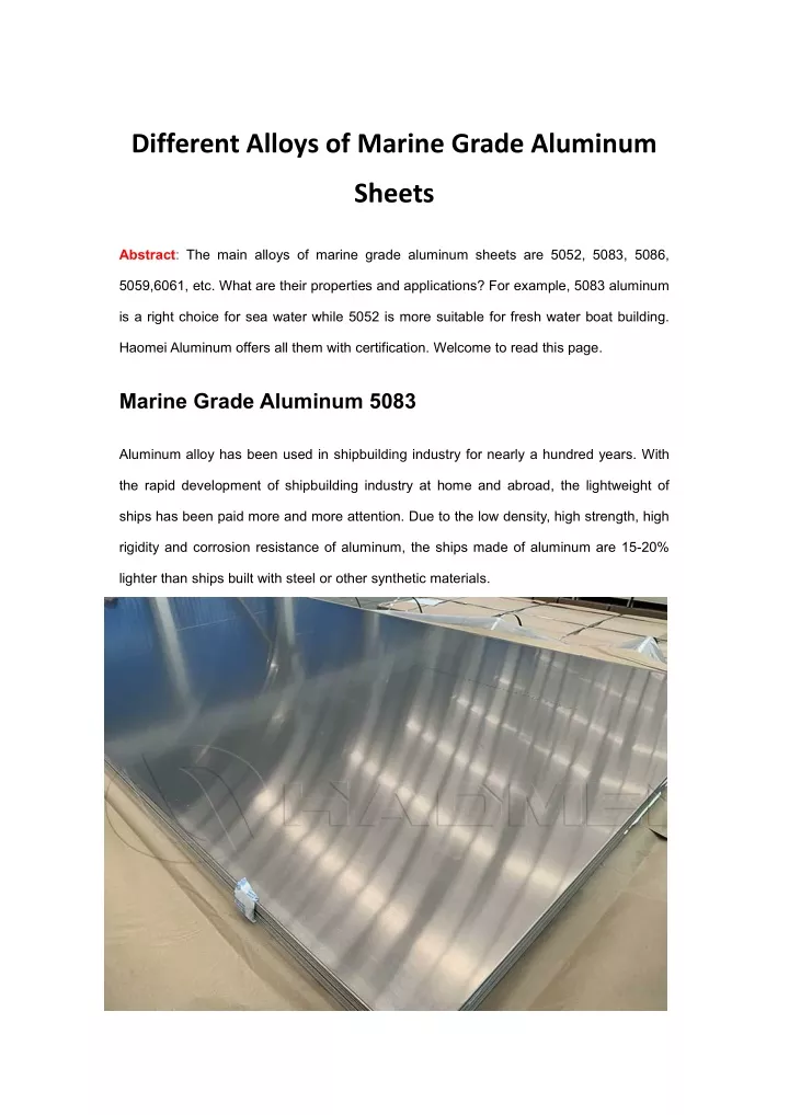 different alloys of marine grade aluminum