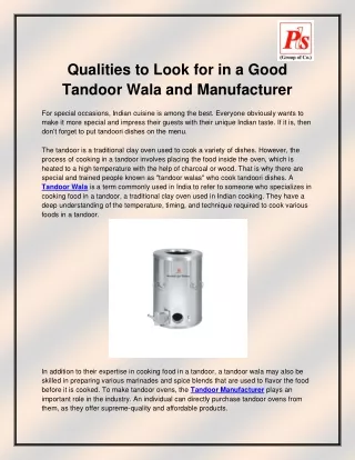 qualities to look for in a good tandoor wala