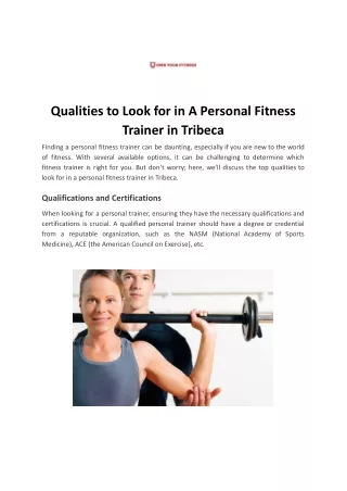 Qualities to Look for in A Personal Fitness Trainer in Tribeca