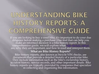 Understanding Bike History Reports A Comprehensive Guide