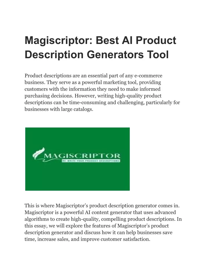 magiscriptor best ai product description