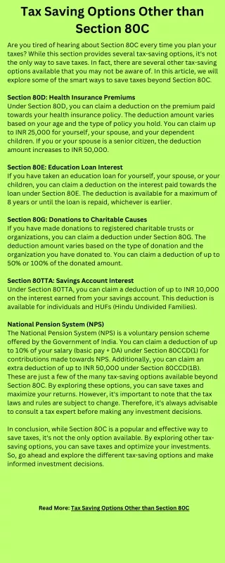 Tax Saving Options Other than Section 80C