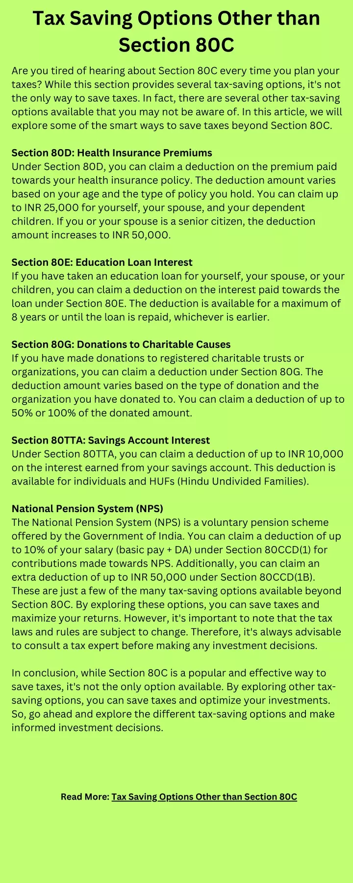 tax saving options other than section 80c