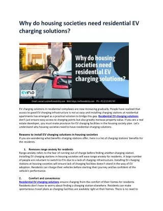 Why do housing societies need residential EV charging solutions