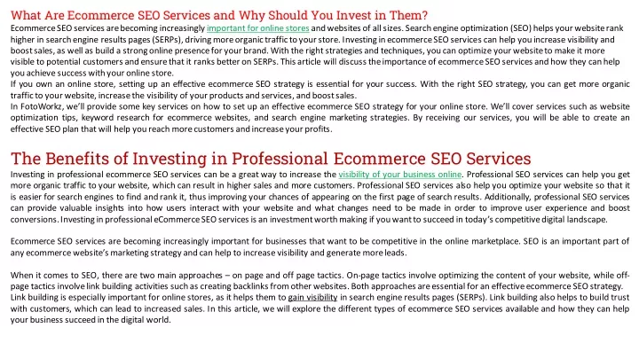 what are ecommerce seo services and why should