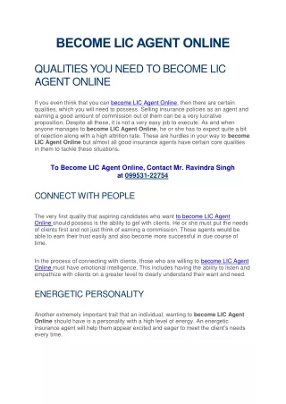 BECOME LIC AGENT ONLINE