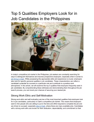 Top 5 Qualities Employers Look for in Job Candidates in the Philippines