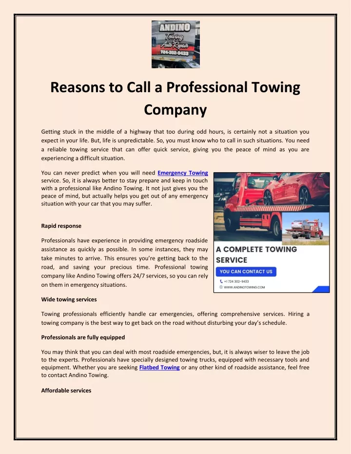 reasons to call a professional towing company