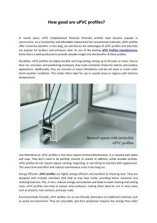 how good are upvc profiles