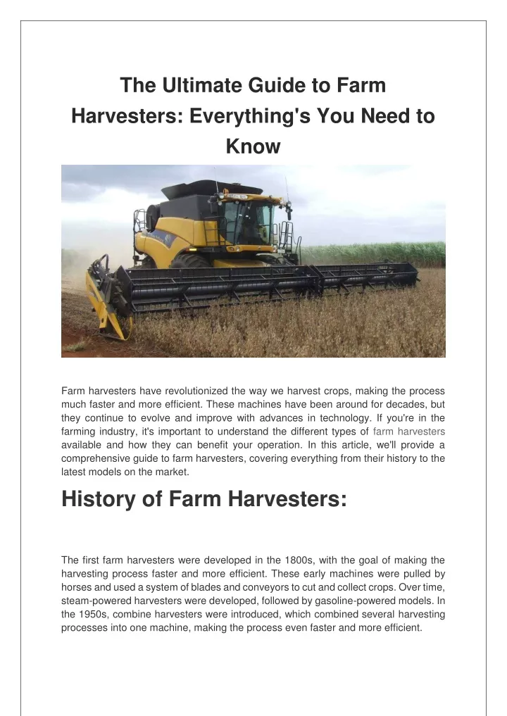 the ultimate guide to farm harvesters everything