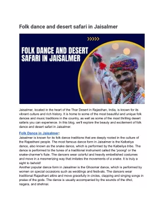 Folk dance and desert safari in Jaisalmer