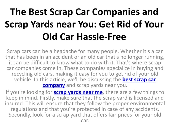 the best scrap car companies and scrap yards near you get rid of your old car hassle free