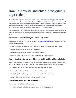 How To Activate and enter Disneyplus 8 digit code