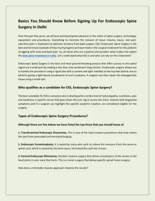 Basics You Should Know Before Signing Up For Endoscopic Spine Surgery In Delhi