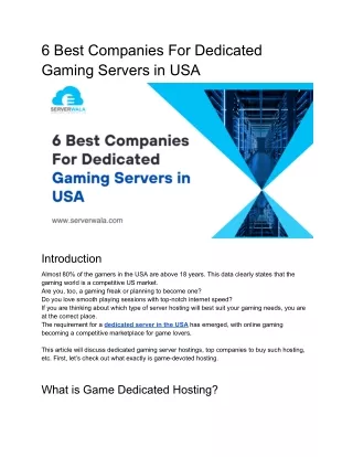 6 Best Companies For Dedicated Gaming Servers in USA