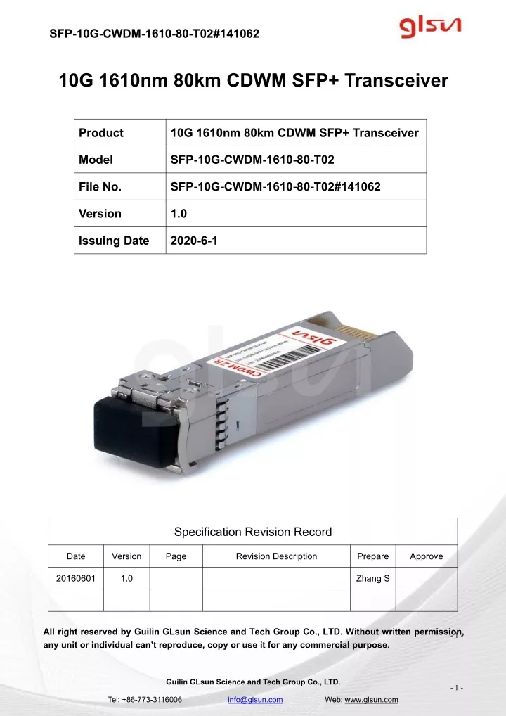 sfp 10g cwdm 1610 80 t02 141062