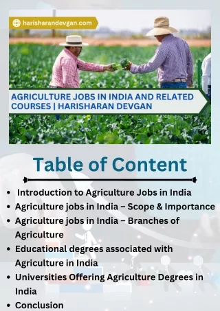 Agriculture Jobs in India and Related Courses