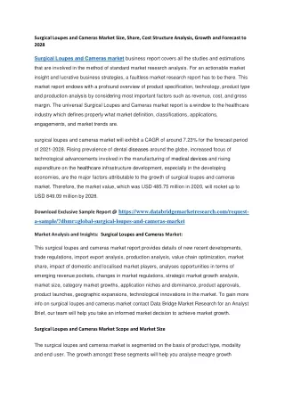 Surgical Loupes and Cameras Market Size, Share, Cost Structure Analysis, Growth and Forecast to 2028
