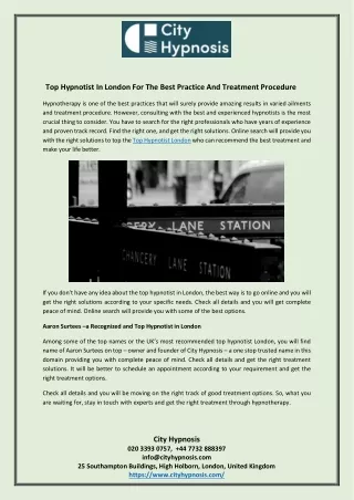 Top Hypnotist In London For The Best Practice And Treatment Procedure