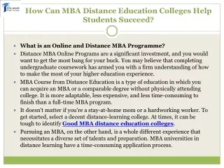 How Can MBA Distance Education Colleges Help Students PPT  Final (1)