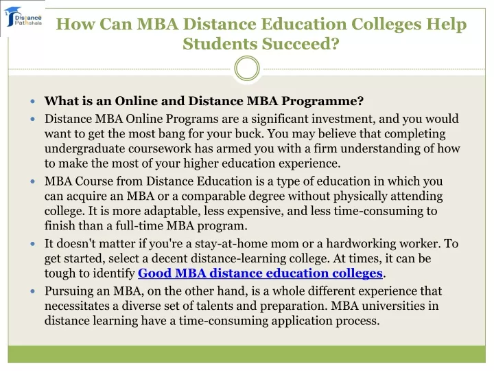 how can mba distance education colleges help students succeed