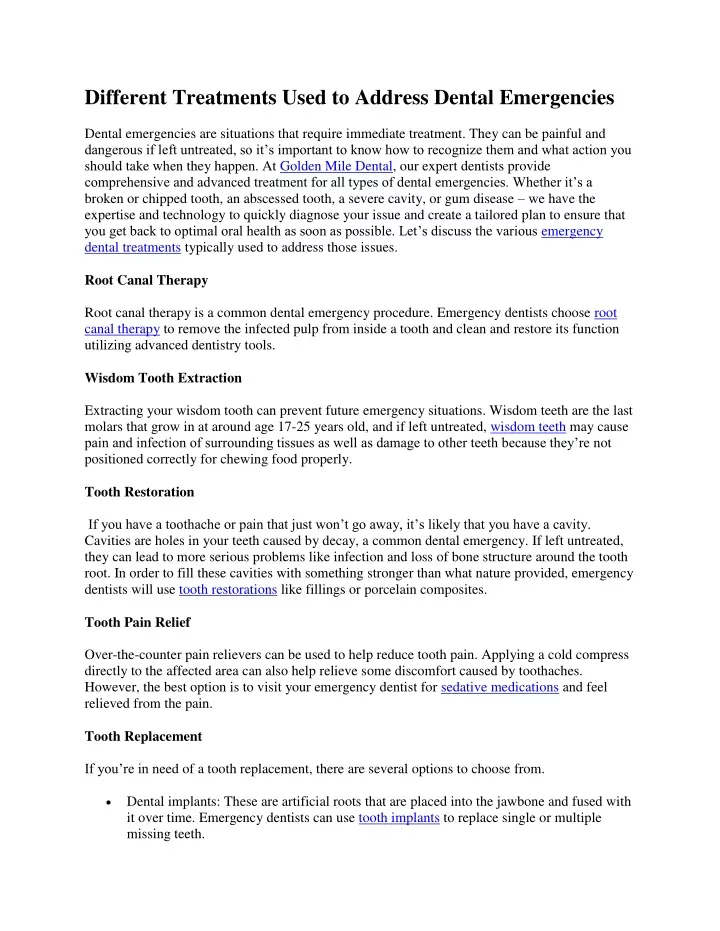 different treatments used to address dental