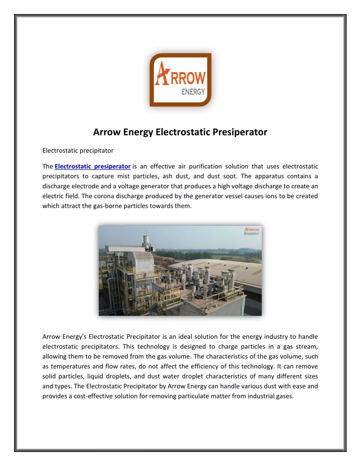 arrow energy electrostatic presiperator