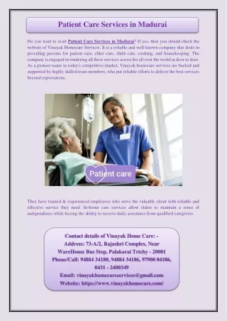 Patient Care Services in Madurai