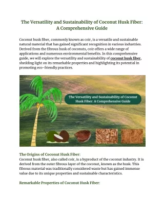 The Versatility and Sustainability of Coconut Husk Fiber_ A Comprehensive Guide