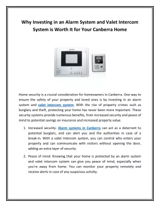Why Investing in an Alarm System and Valet Intercom System is Worth It for Your Canberra Home