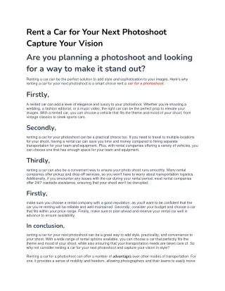 rent a car for your next photoshoot capture your