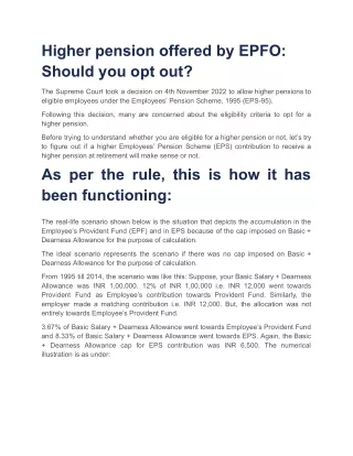 Higher pension offered by EPFO Should you opt out?