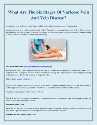 What Are The Six Stages Of Varicose Vein And Vein Disease?