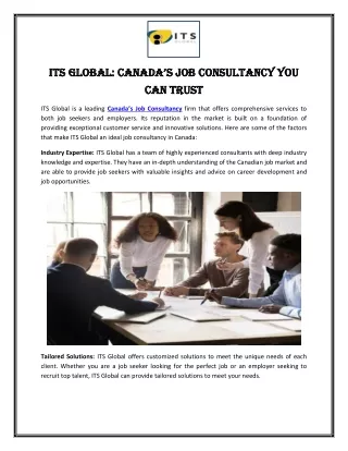 ITS Global Canada’s Job Consultancy You Can Trust