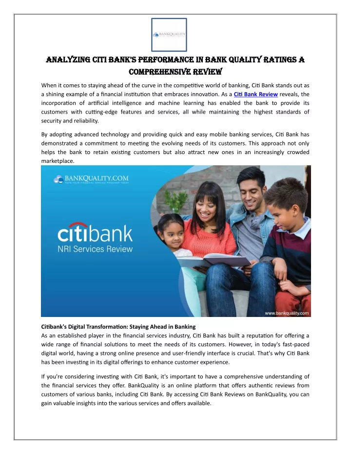 analyzing citi bank s performance in bank quality