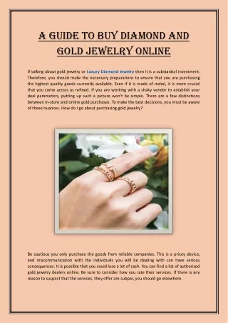 A Guide to Buy Diamond and Gold Jewelry Online