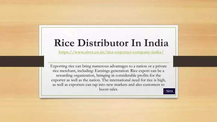 rice distributor in india https www sirra