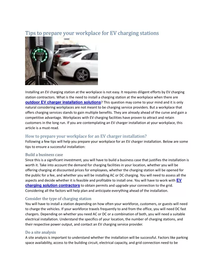 tips to prepare your workplace for ev charging