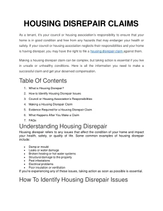 HOUSING DISREPAIR CLAIMS