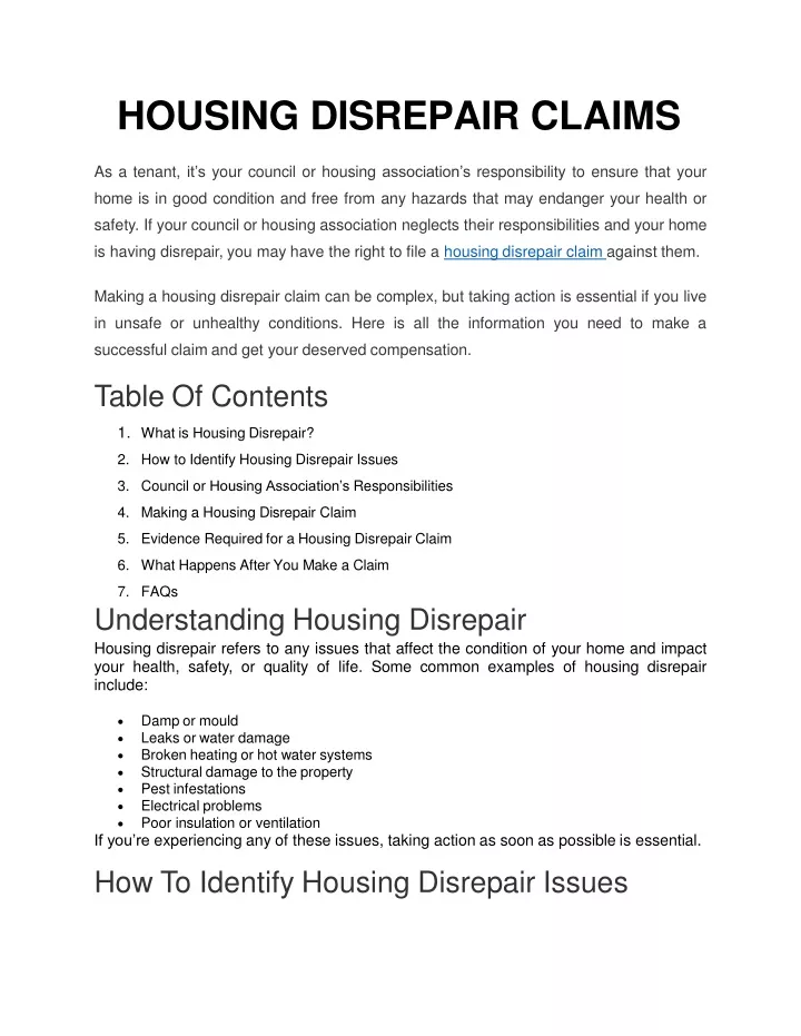 housing disrepair claims