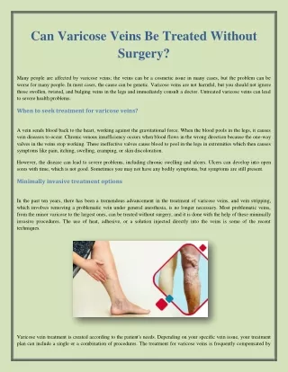 Can Varicose Veins Be Treated Without Surgery?