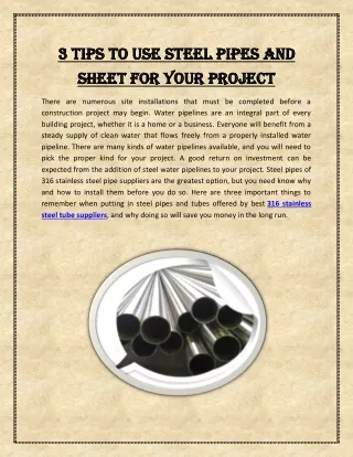3 Tips to Use Steel Pipes and Sheet For Your Project