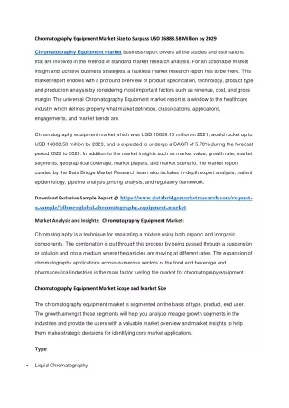 Chromatography Equipment Market Size to Surpass USD 16888.58 Million by 2029