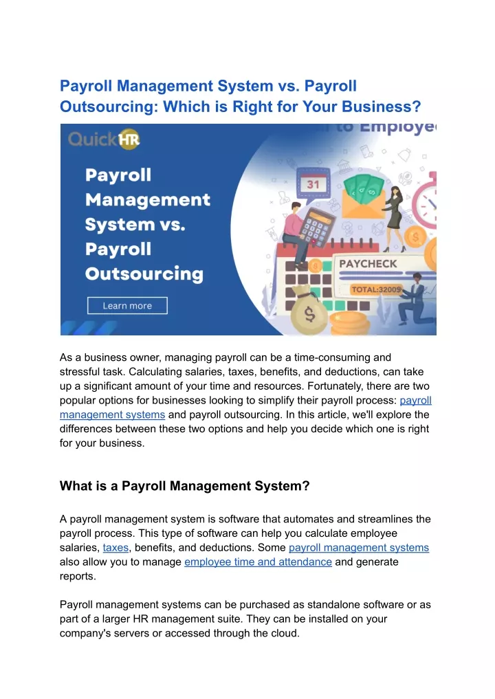 payroll management system vs payroll outsourcing