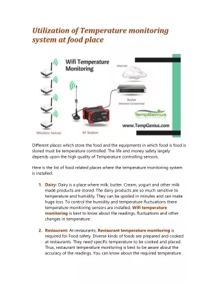 Utilization of Temperature monitoring system at food place