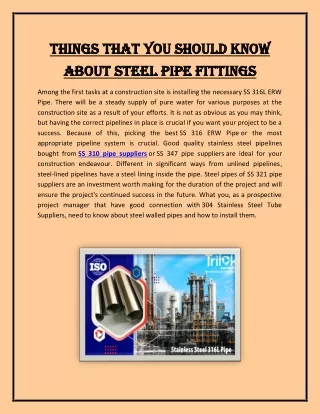 Things that You Should Know about Steel Pipe Fittings